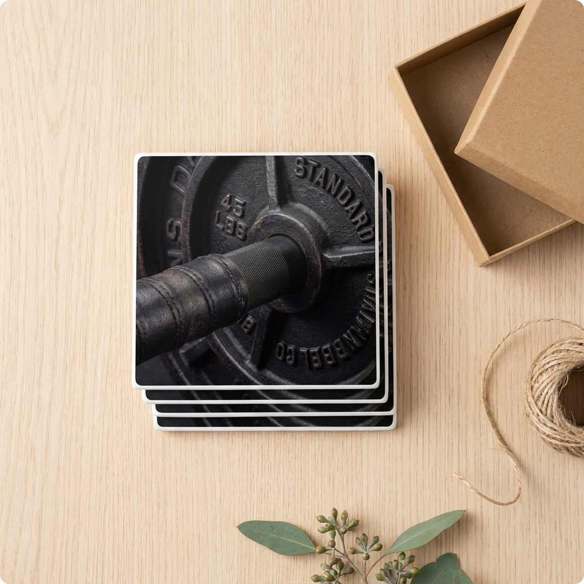 Barbell Lifting ceramic coasters set of 4, gift set