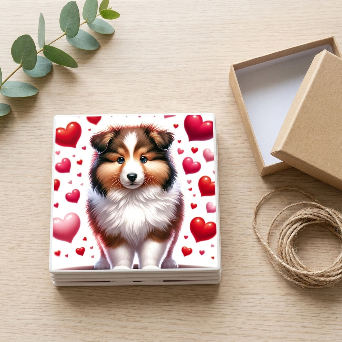 Shetland Sheepdog ceramic coasters set of 4, gift set