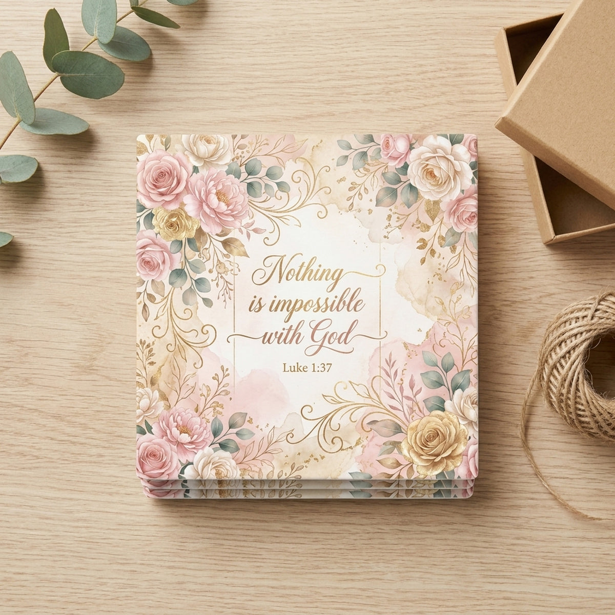 Luke 1:37 ceramic coasters set of 4, gift set