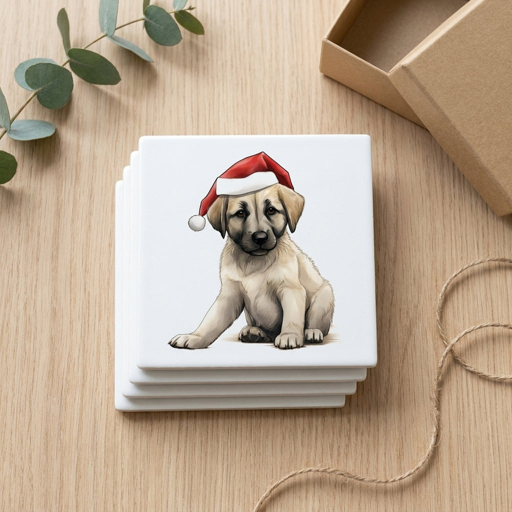 Anatolian Shepherd Dog Puppy Drawing ceramic coasters set of 4, gift set