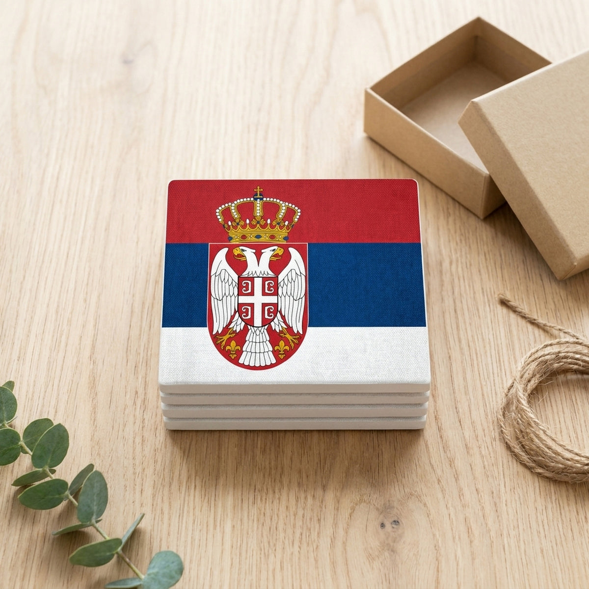 Serbia Flag Pride ceramic coasters set of 4, gift set