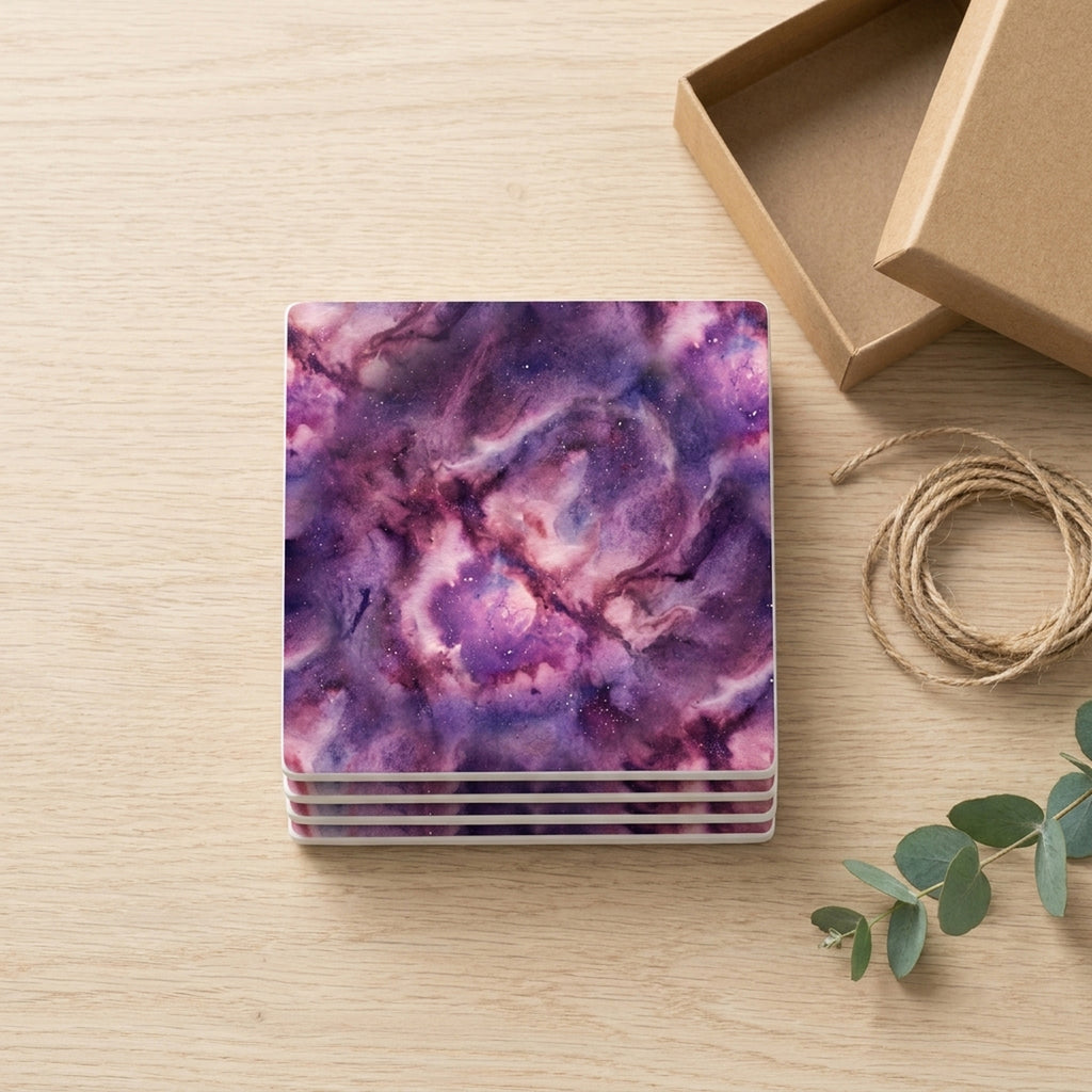 Galaxy Nebula ceramic coasters set of 4, gift set