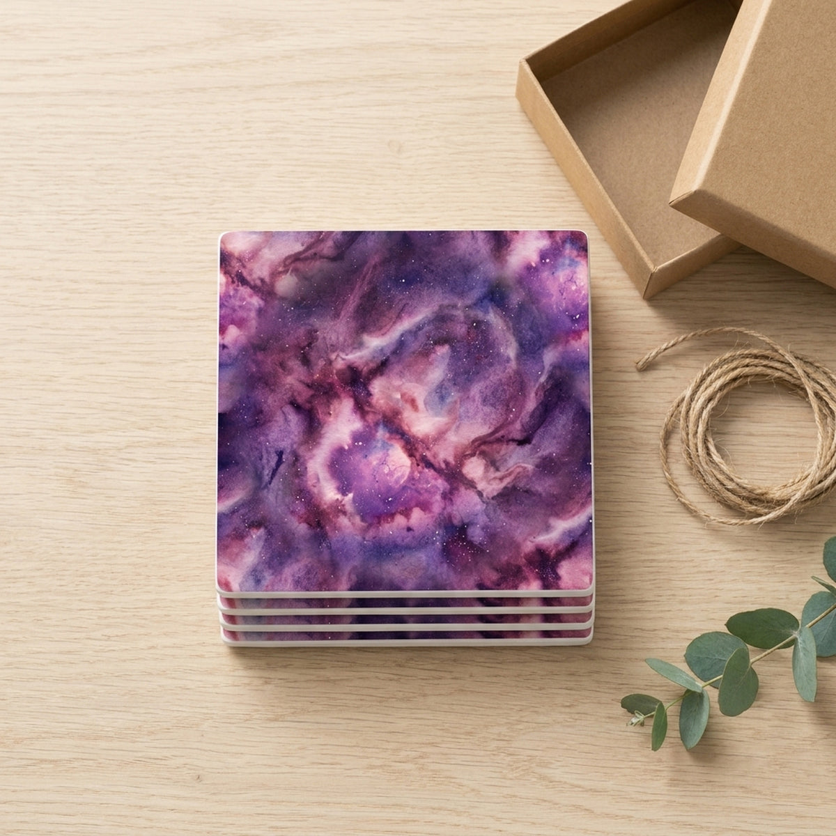 Galaxy Nebula ceramic coasters set of 4, gift set
