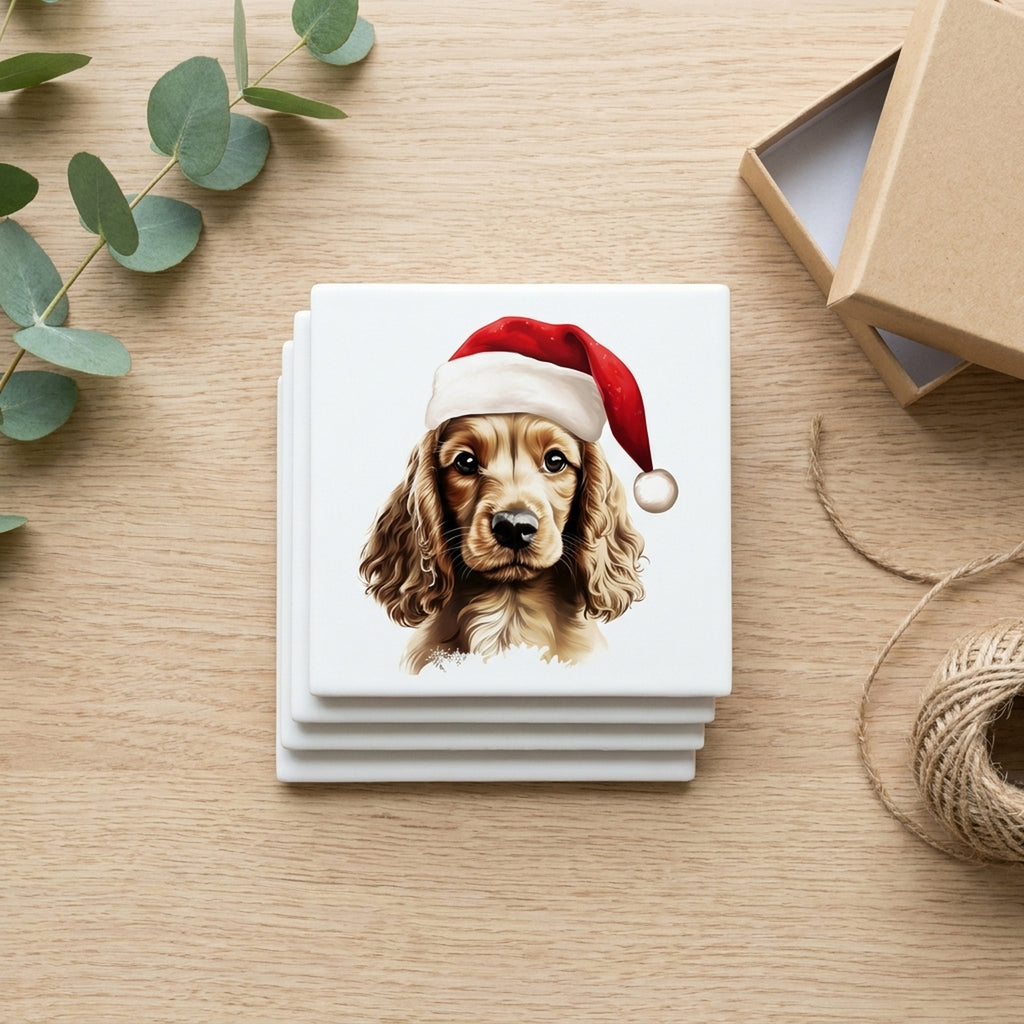 English Cocker Spaniel Puppy Drawing ceramic coasters set of 4, gift set