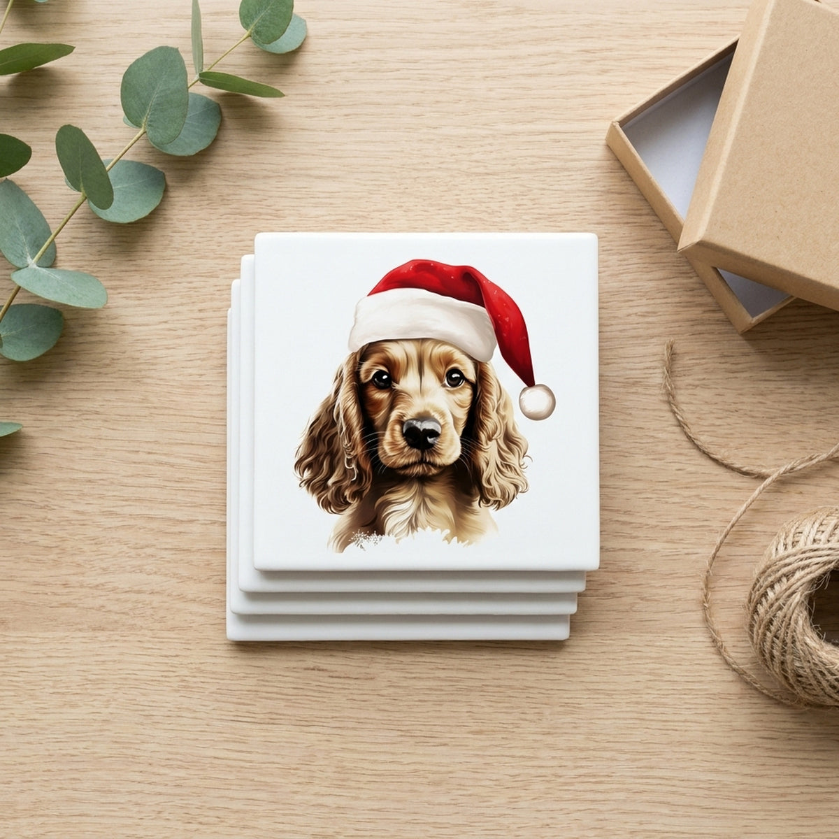 English Cocker Spaniel Puppy Drawing ceramic coasters set of 4, gift set