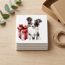 Papillon Puppy Drawing ceramic coasters set of 4, gift set