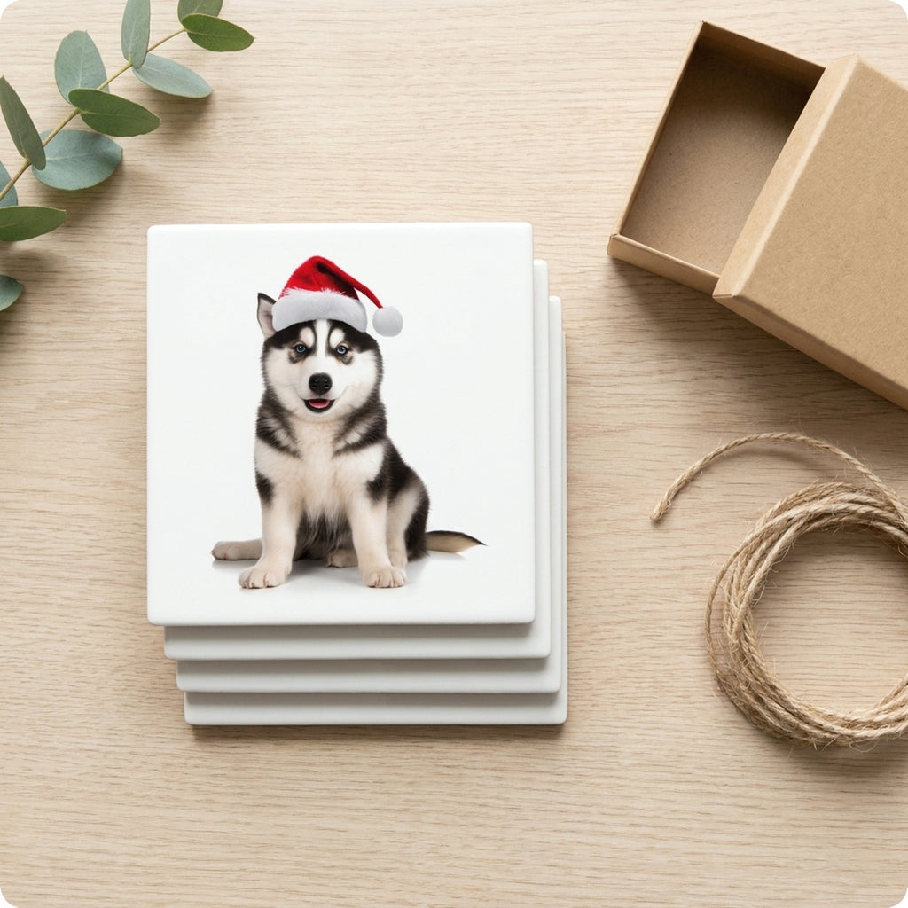 Siberian Husky ceramic coasters set of 4, gift set