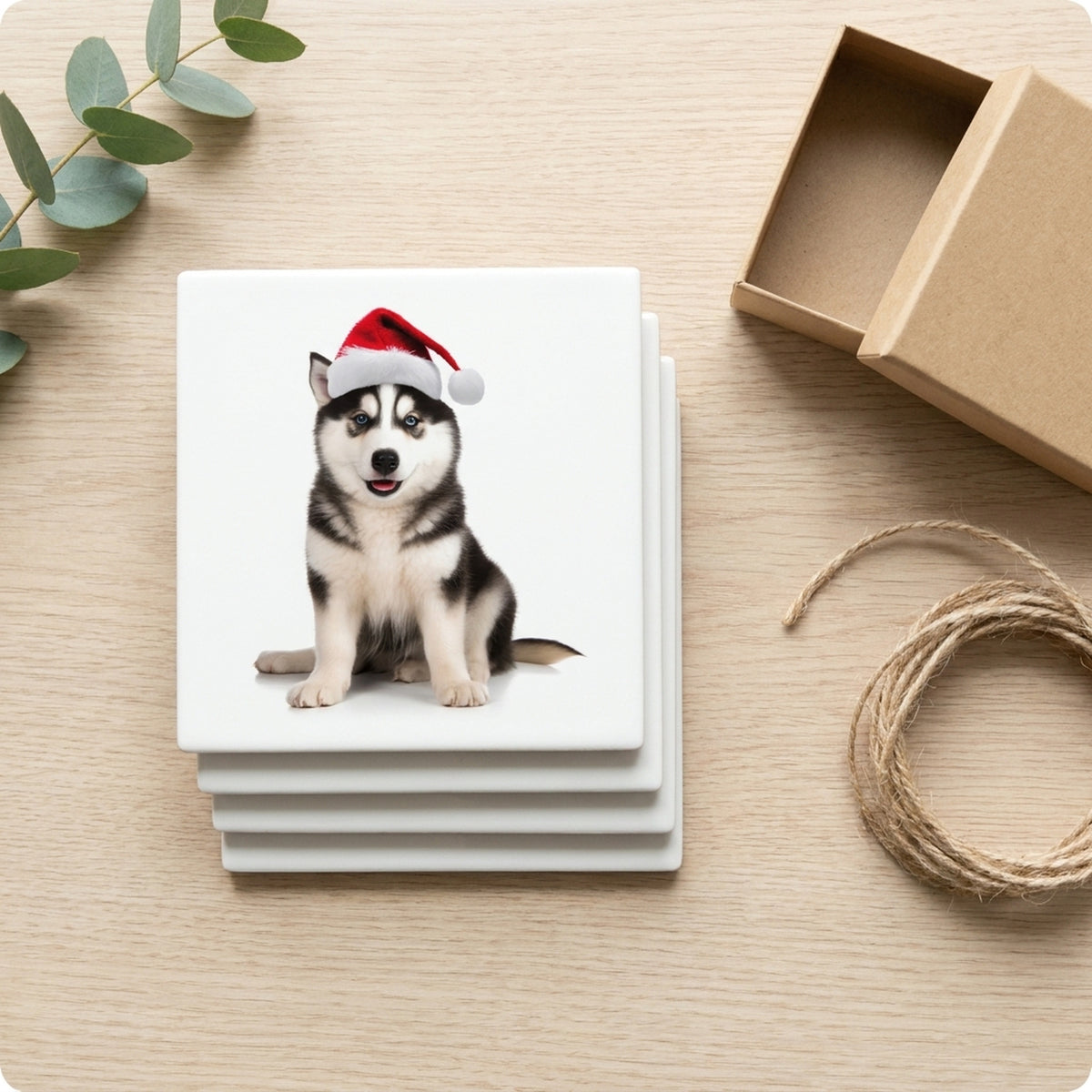 Siberian Husky ceramic coasters set of 4, gift set