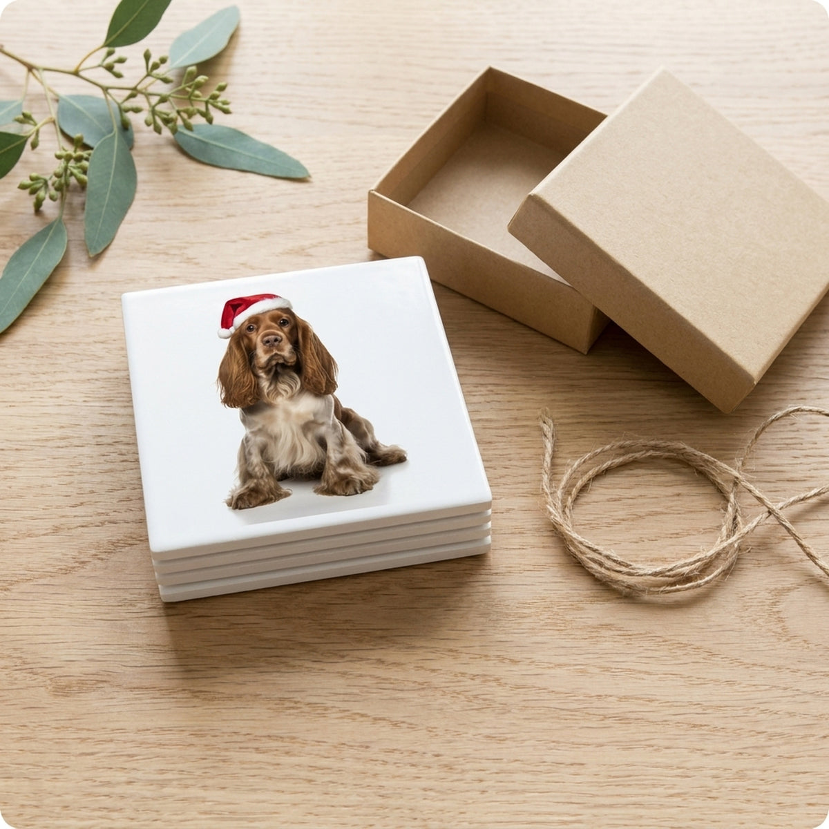 English Cocker Spaniel ceramic coasters set of 4, gift set