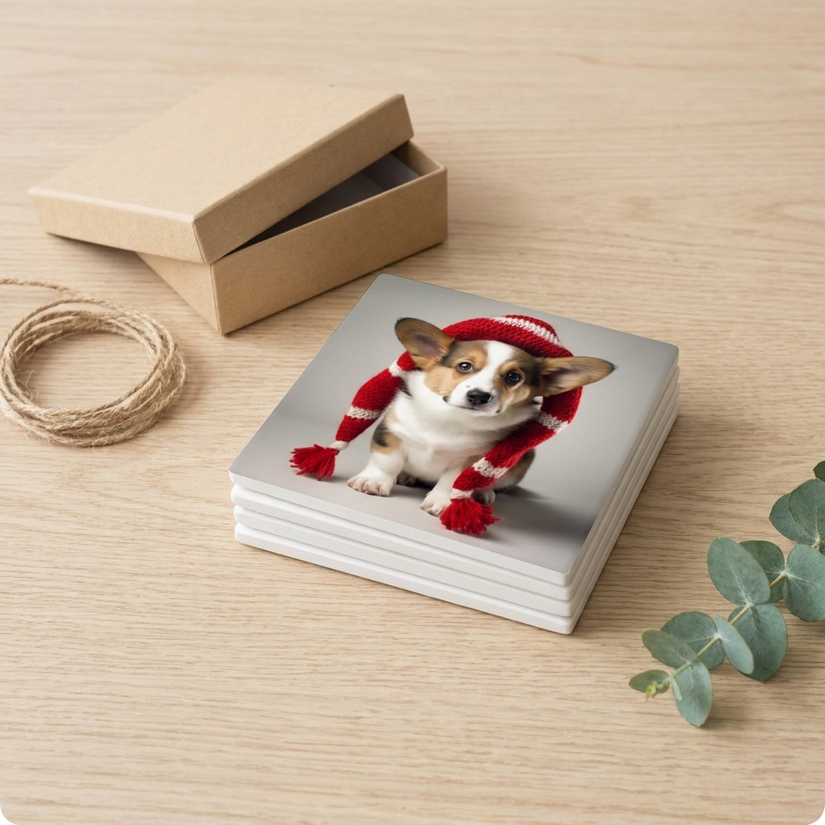 Cardigan Welsh Corgi Puppy ceramic coasters set of 4, gift set