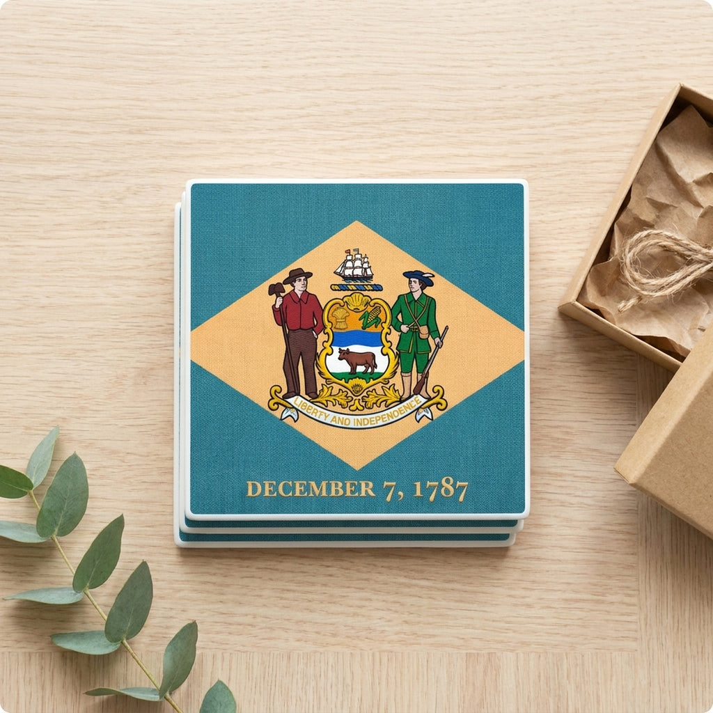Delaware State Flag ceramic coasters set of 4, gift set