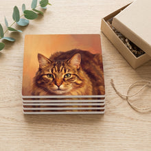 Tabby Cat Portrait ceramic coasters set of 4, gift set