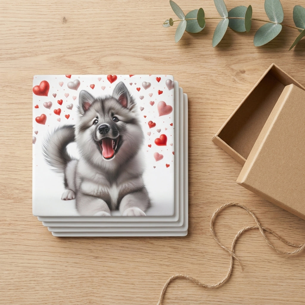 Keeshond ceramic coasters set of 4, gift set