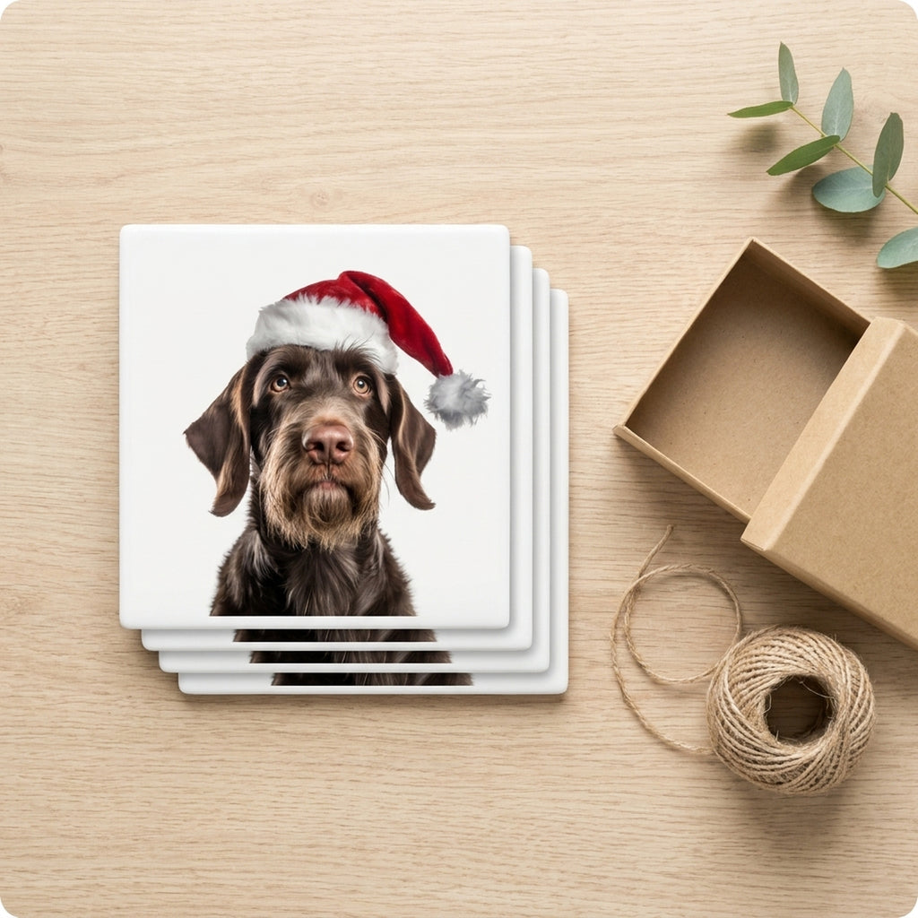 German Wirehaired Pointer ceramic coasters set of 4, gift set