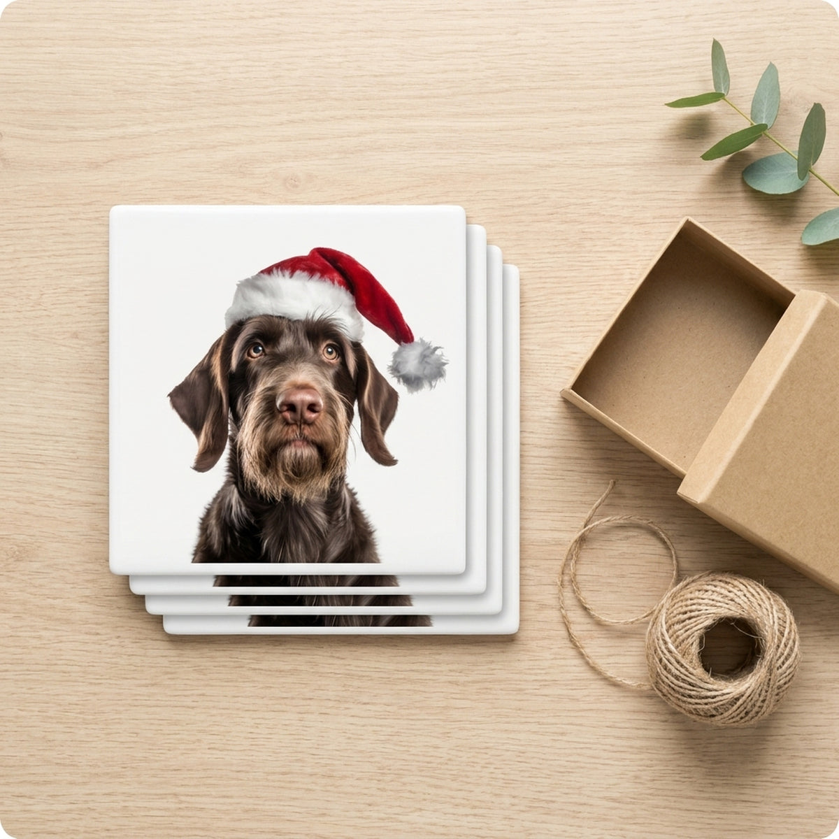 German Wirehaired Pointer ceramic coasters set of 4, gift set