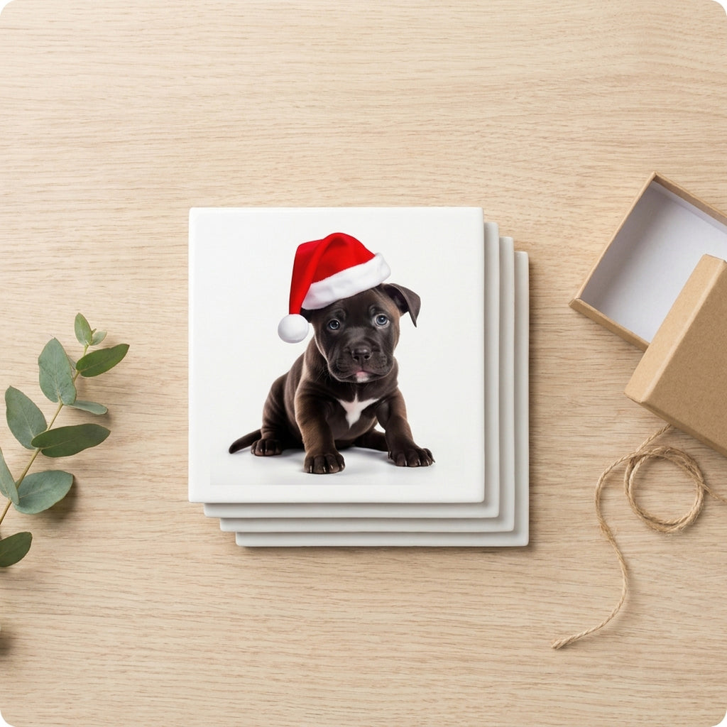 Staffordshire Bull Terrier Puppy ceramic coasters set of 4, gift set