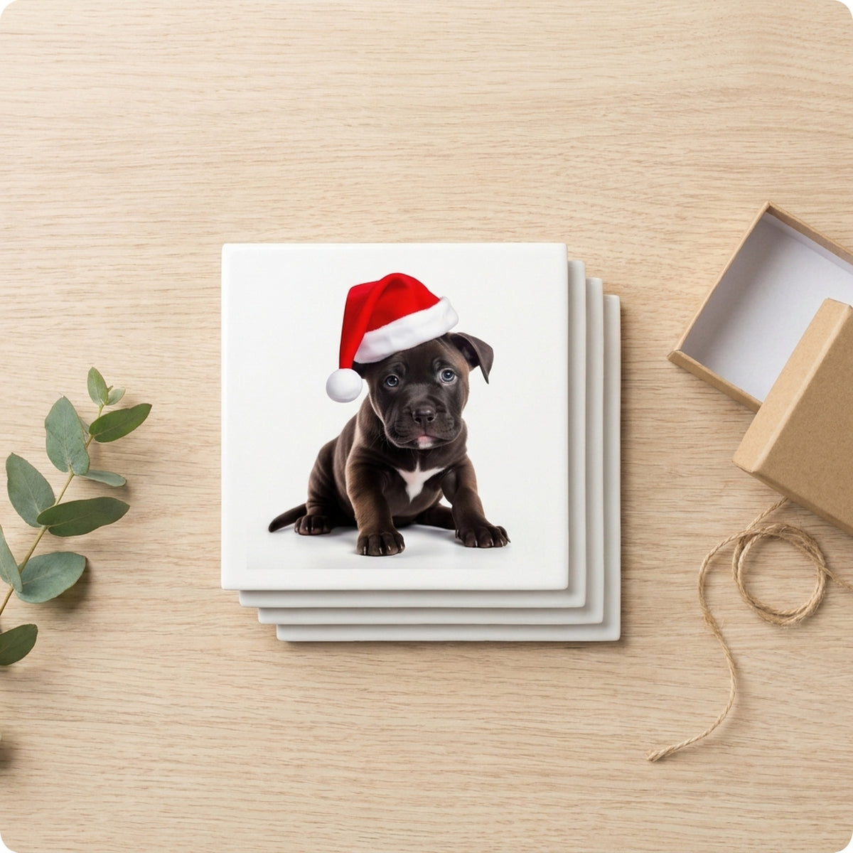 Staffordshire Bull Terrier Puppy ceramic coasters set of 4, gift set