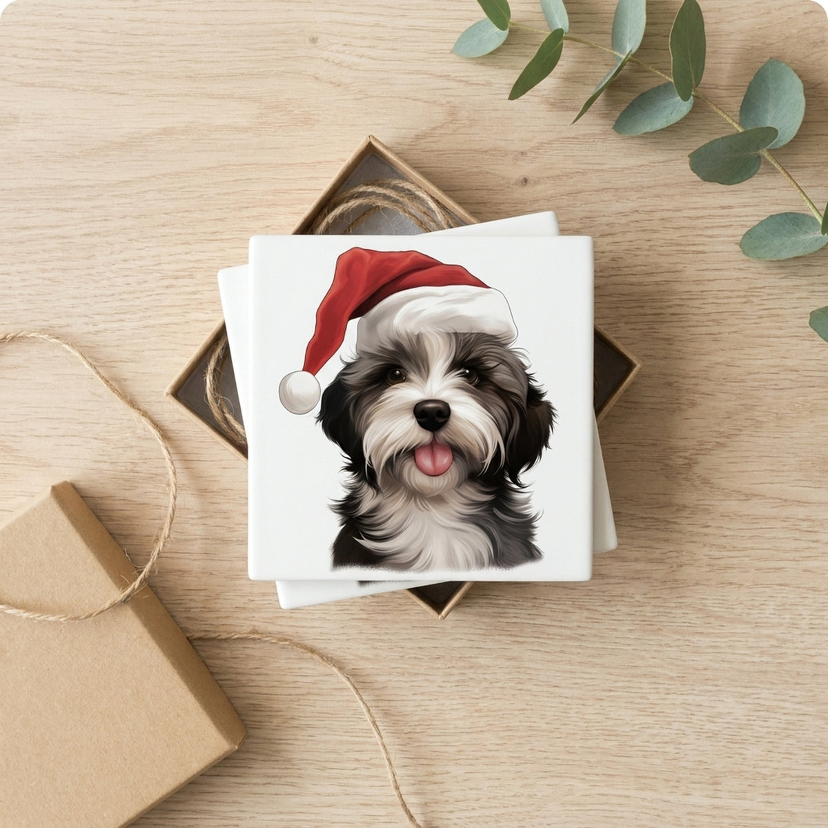 Tibetan Terrier Puppy Drawing ceramic coasters set of 4, gift set