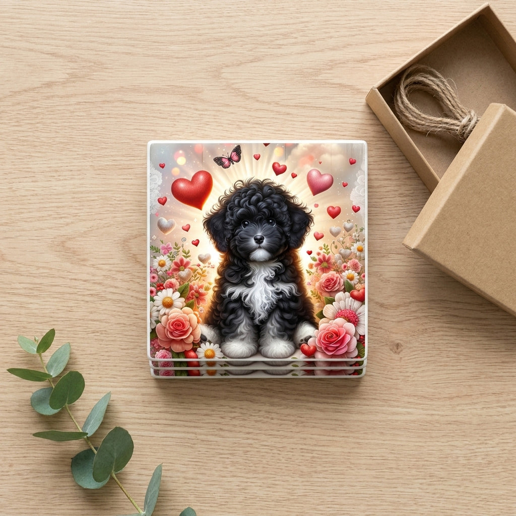 Portuguese Water Dog ceramic coasters set of 4, gift set