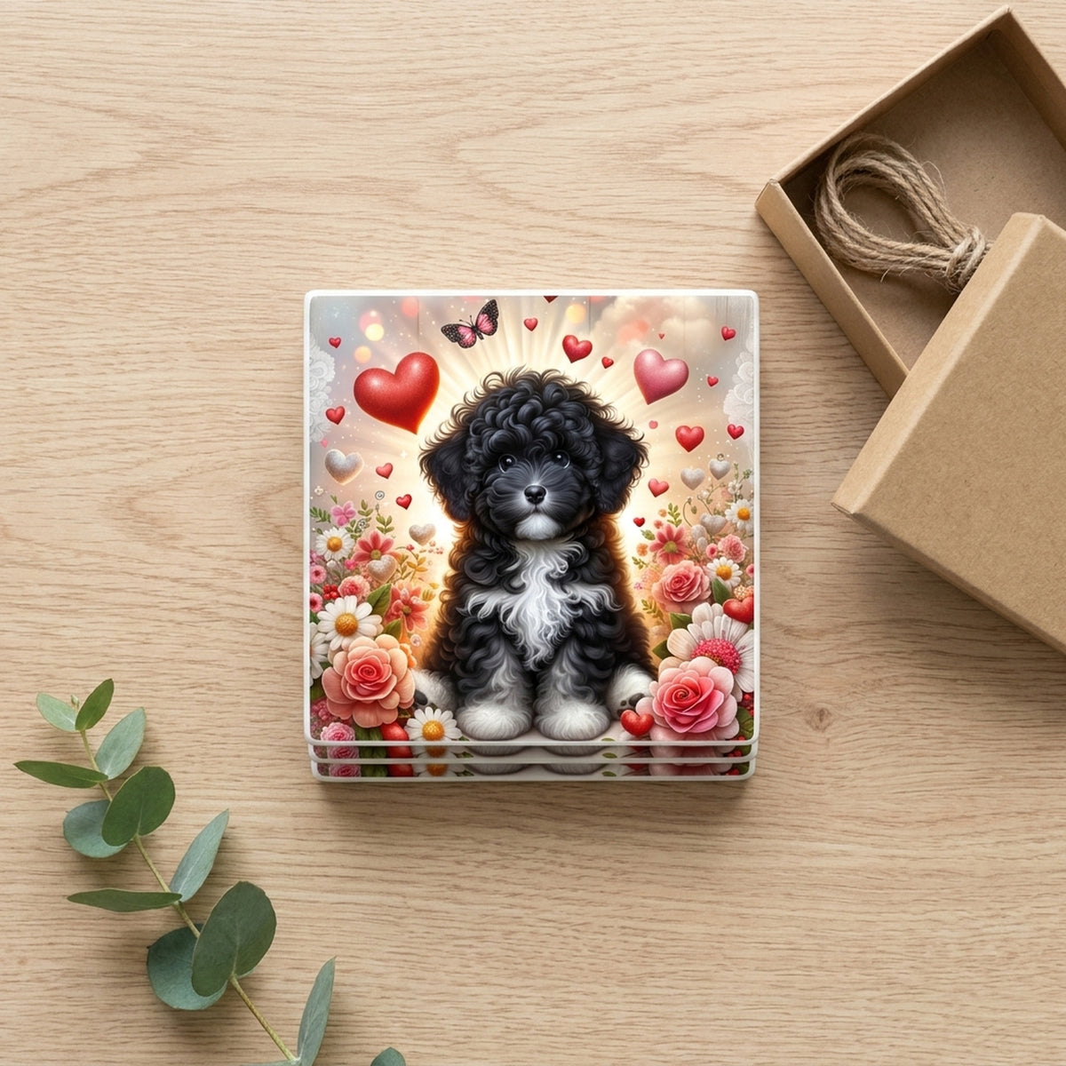 Portuguese Water Dog ceramic coasters set of 4, gift set