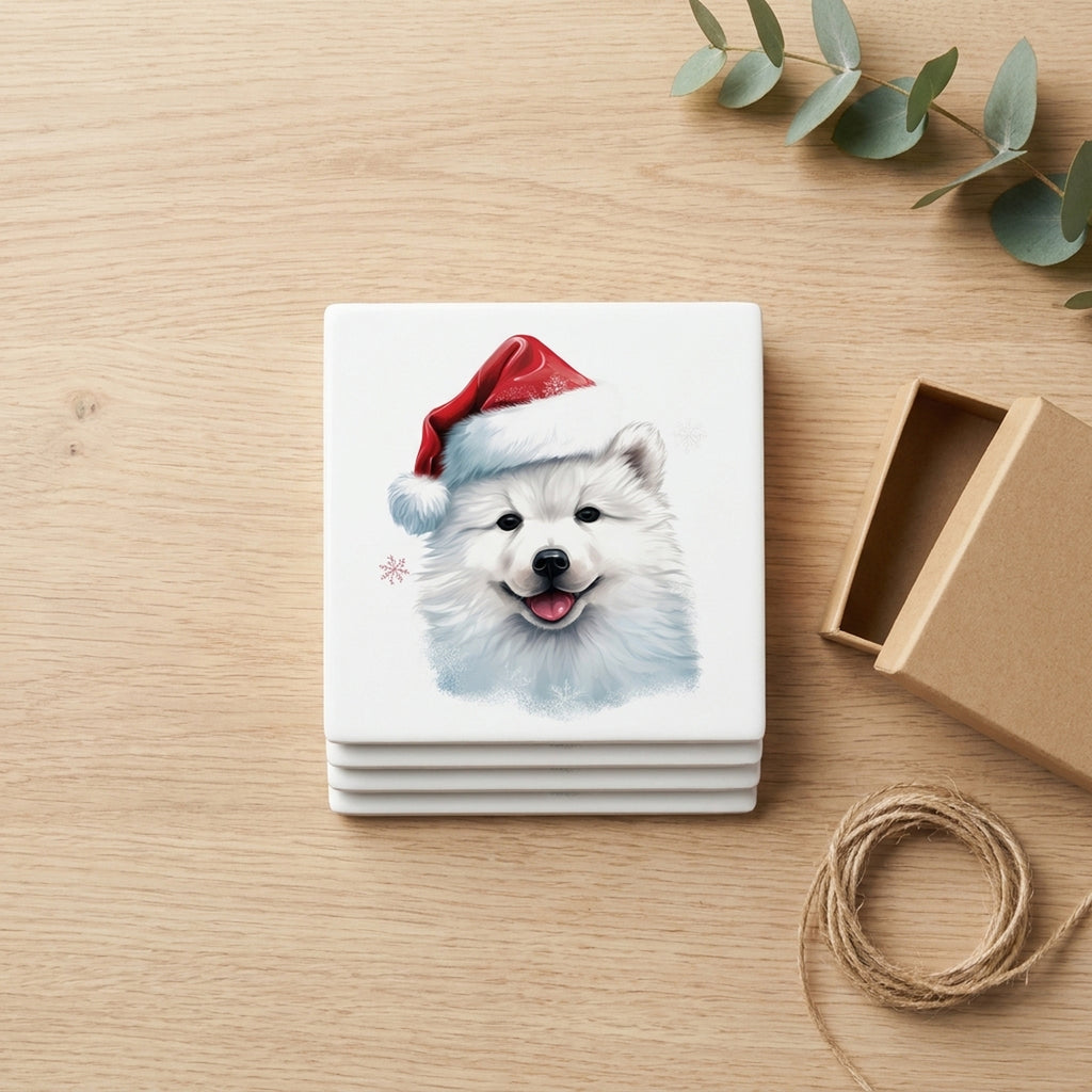 Samoyed Puppy Drawing ceramic coasters set of 4, gift set
