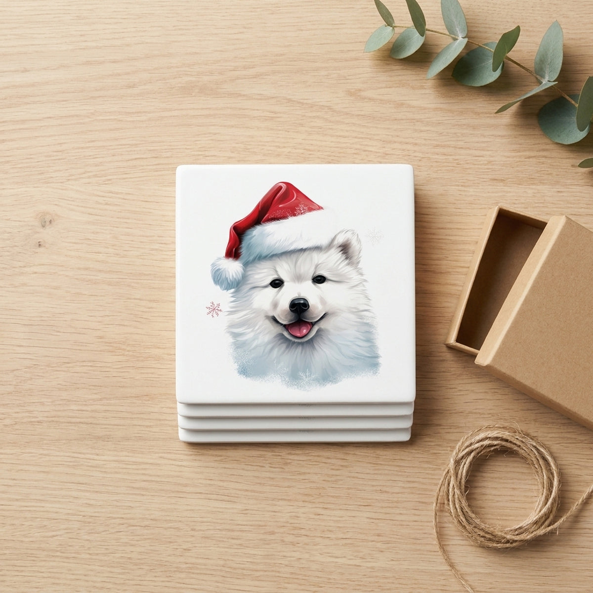 Samoyed Puppy Drawing ceramic coasters set of 4, gift set