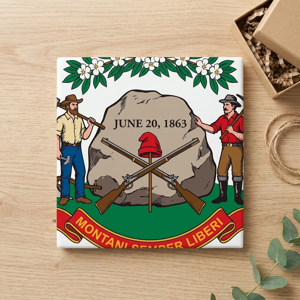 West Virginia State Flag ceramic coasters set of 4, gift set