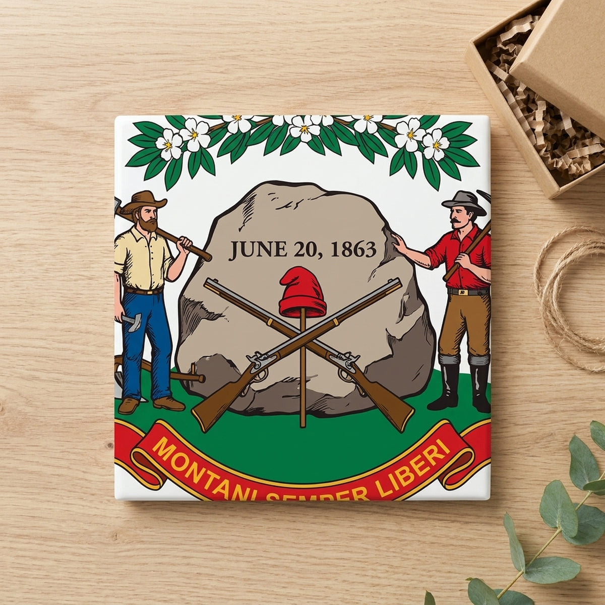 West Virginia State Flag ceramic coasters set of 4, gift set