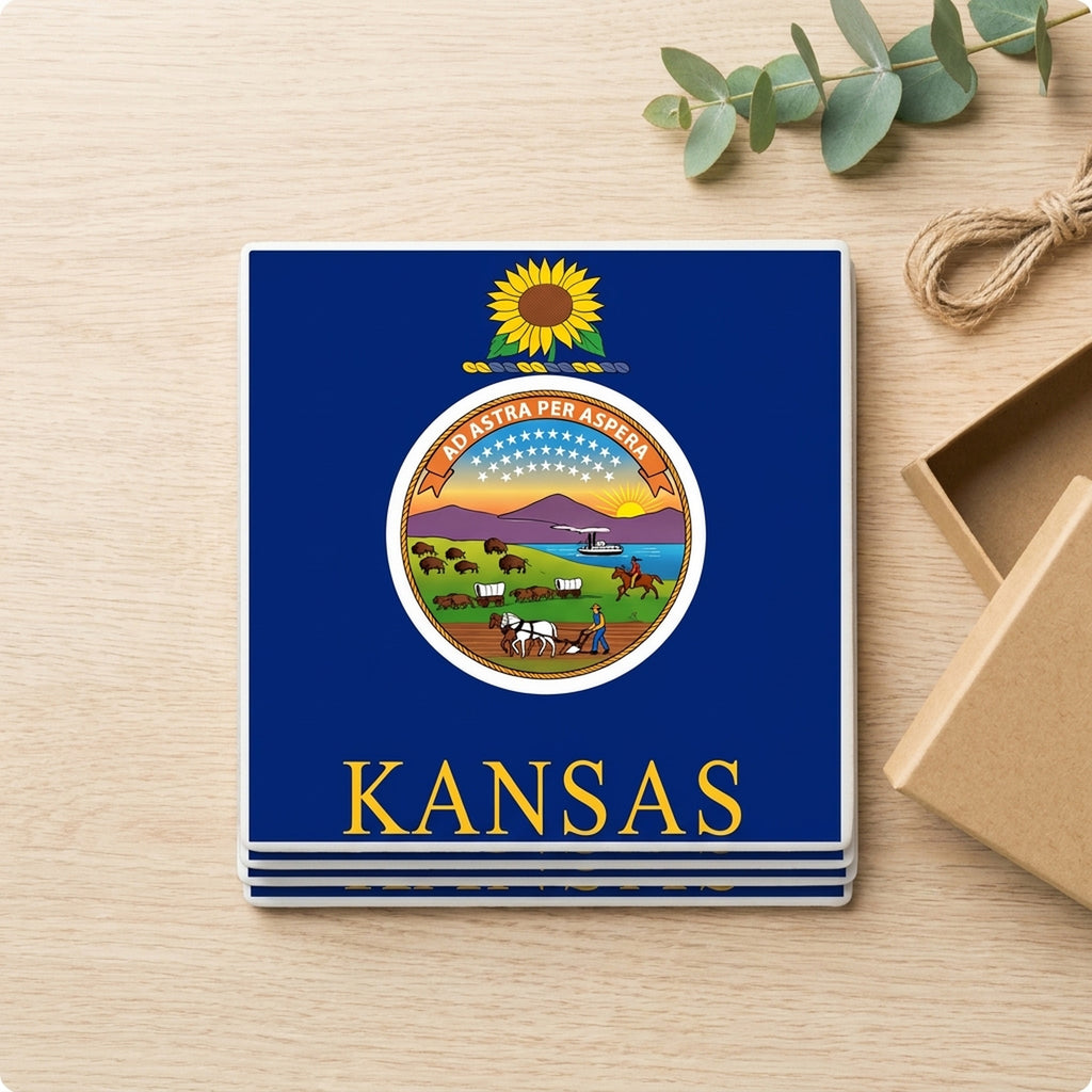 Kansas State Flag ceramic coasters set of 4, gift set