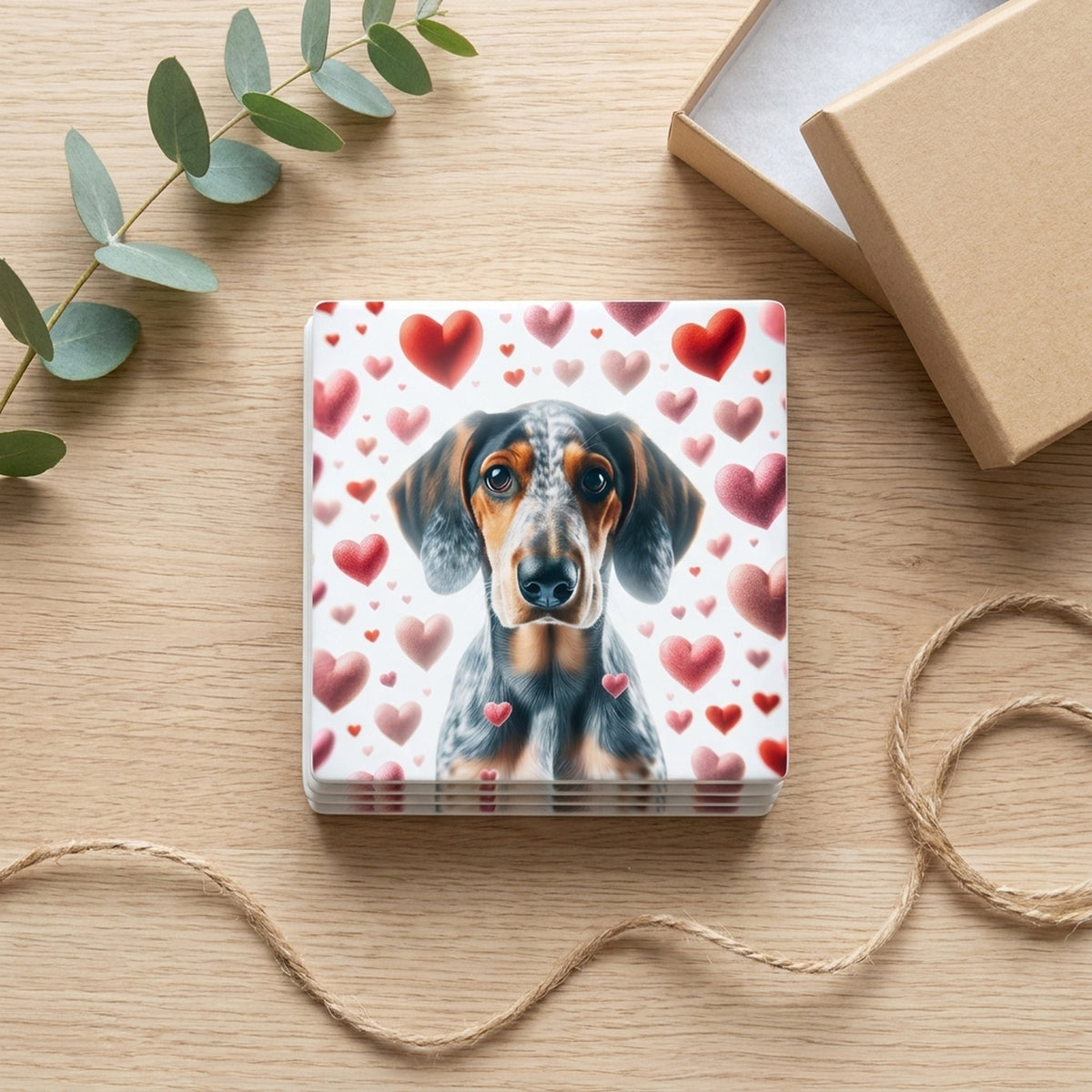Bluetick Coonhound ceramic coasters set of 4, gift set