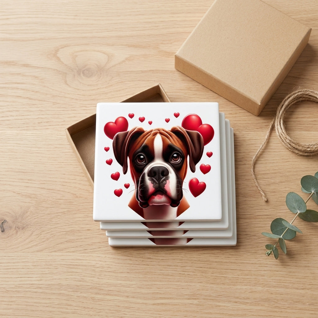 Boxer ceramic coasters set of 4, gift set