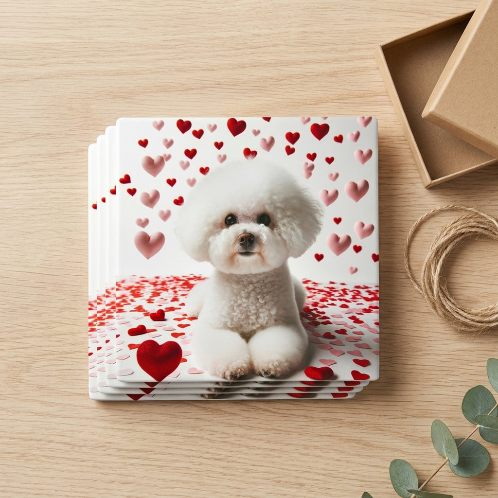 Bichon Frise ceramic coasters set of 4, gift set