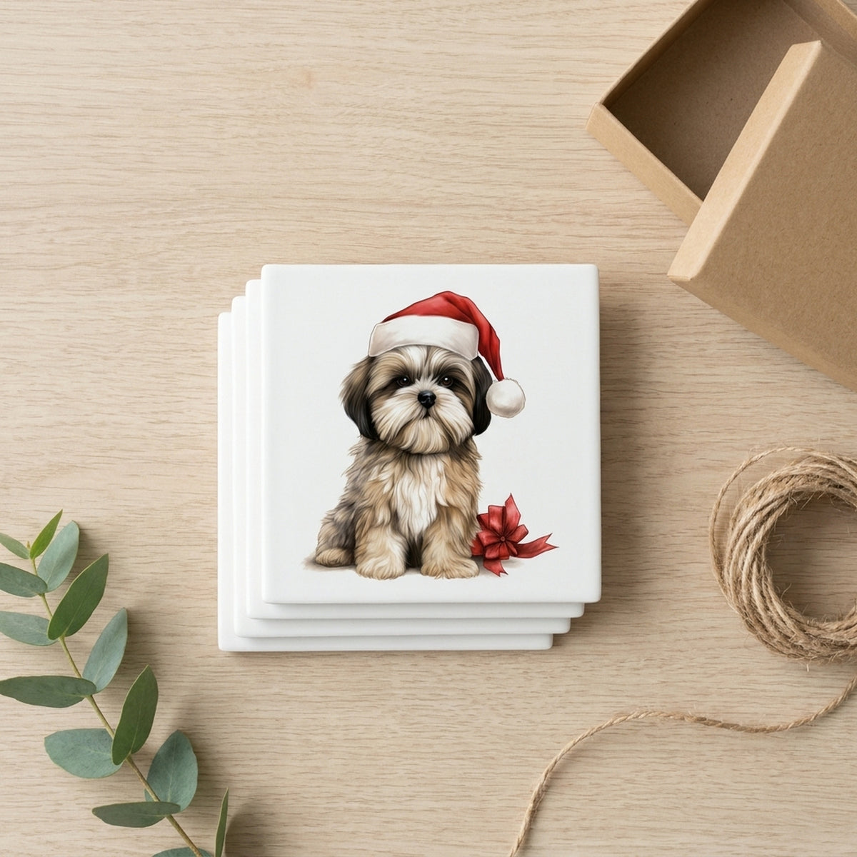 Lhasa Apso Puppy Drawing ceramic coasters set of 4, gift set