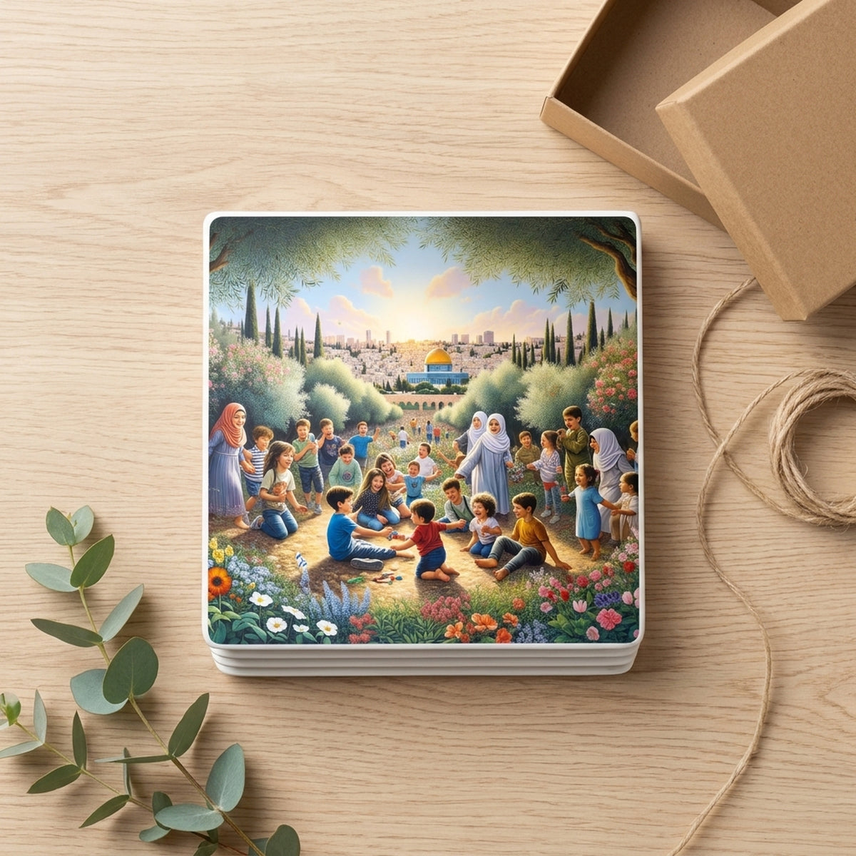 Jerusalem Peace Garden ceramic coasters set of 4, gift set
