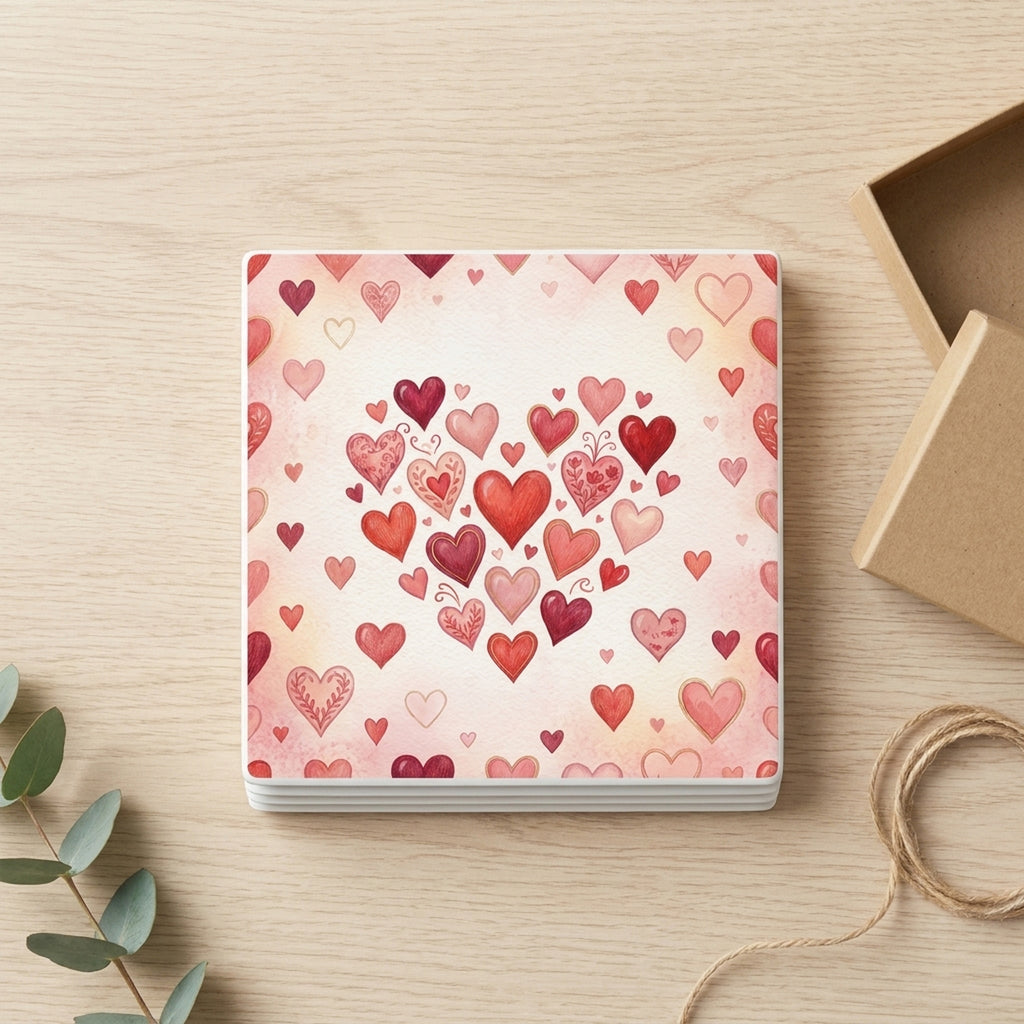 Valentine Hearts ceramic coasters set of 4, gift set