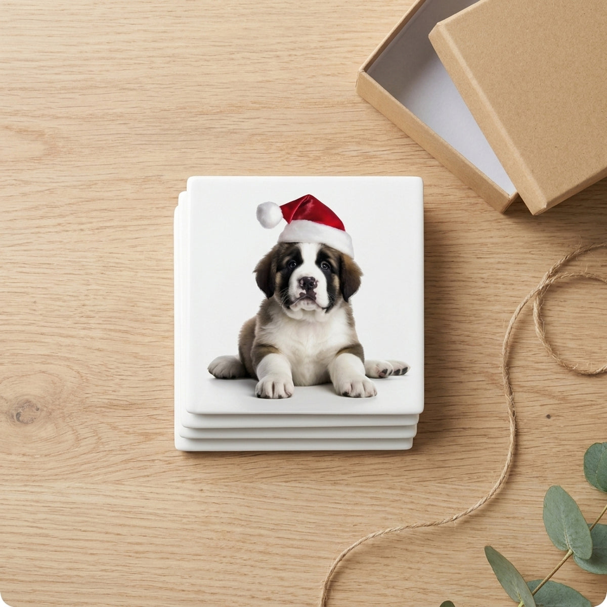 St. Bernard Puppy ceramic coasters set of 4, gift set