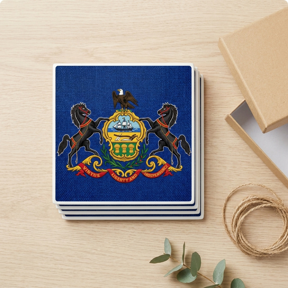 Pennsylvania State Flag ceramic coasters set of 4, gift set