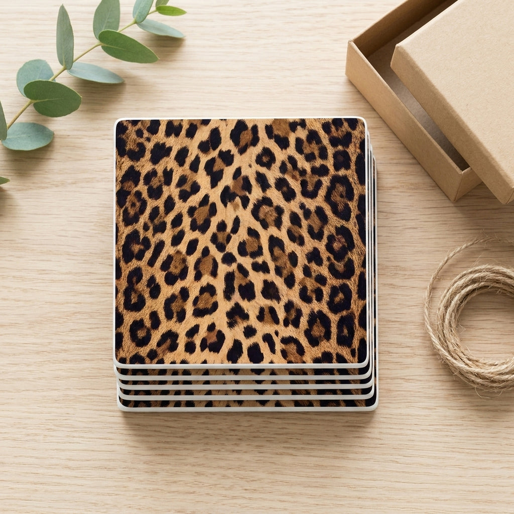Leopard Print ceramic coasters set of 4, gift set