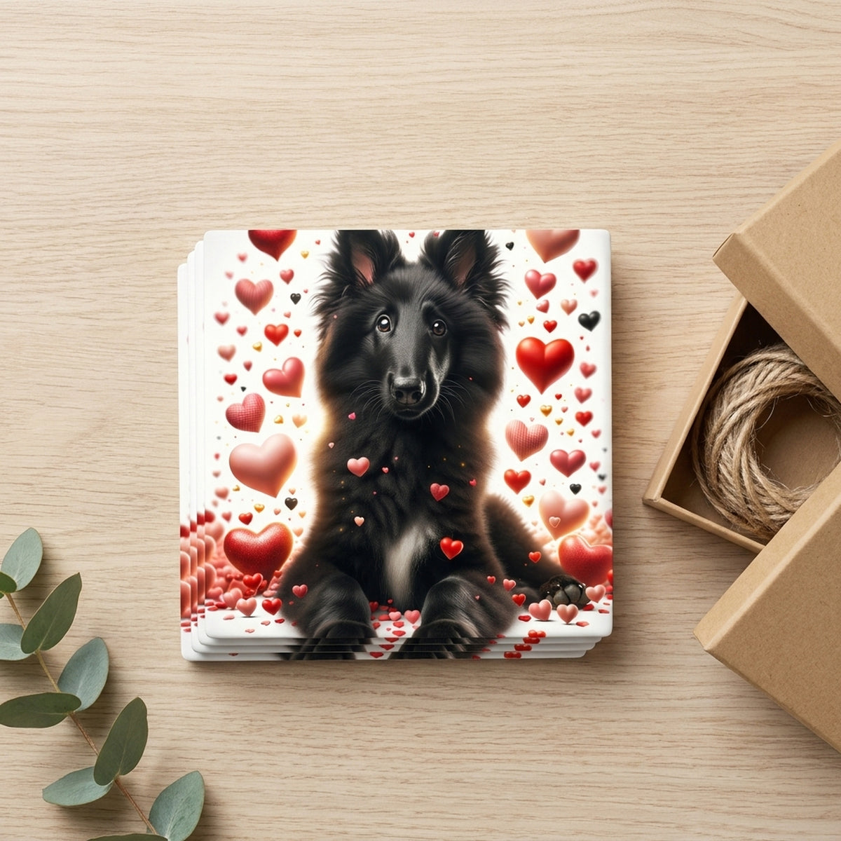 Belgian Sheepdog ceramic coasters set of 4, gift set