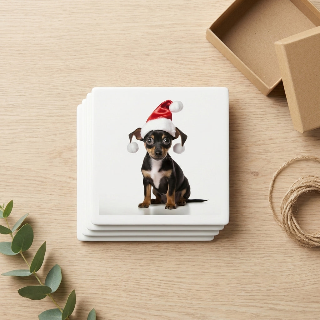 Rat Terrier Puppy ceramic coasters set of 4, gift set