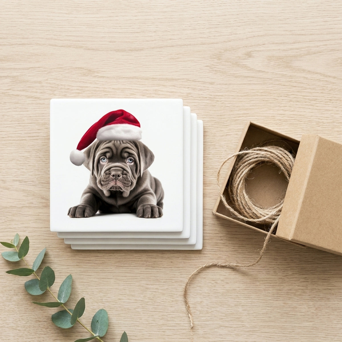 Neapolitan Mastiff Puppy ceramic coasters set of 4, gift set