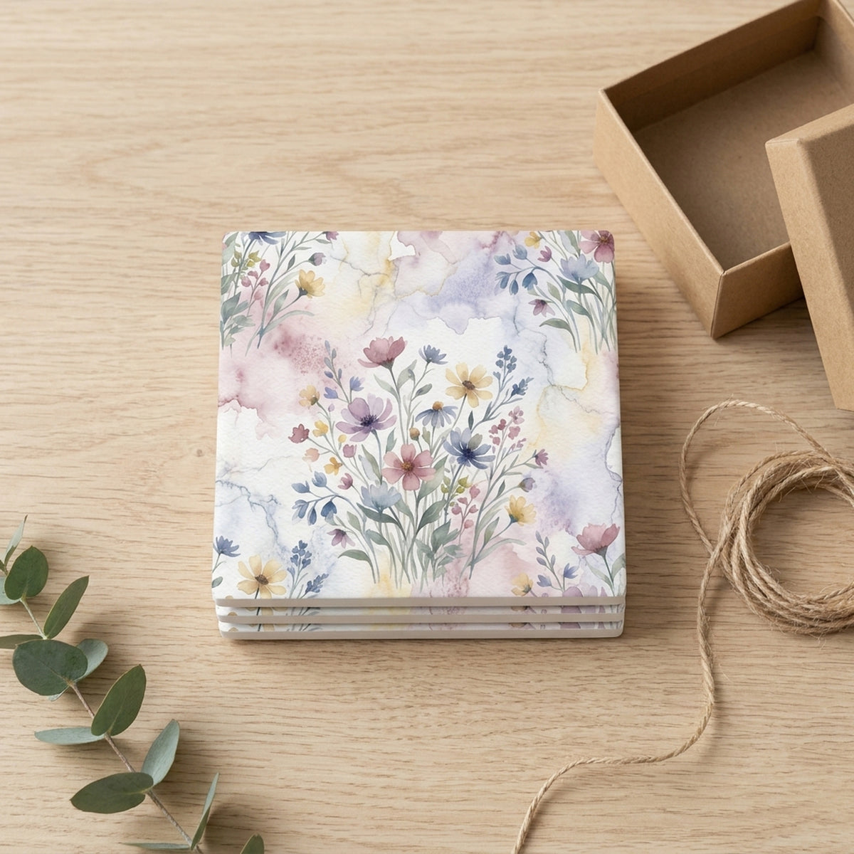 Wildflower Meadow ceramic coasters set of 4, gift set