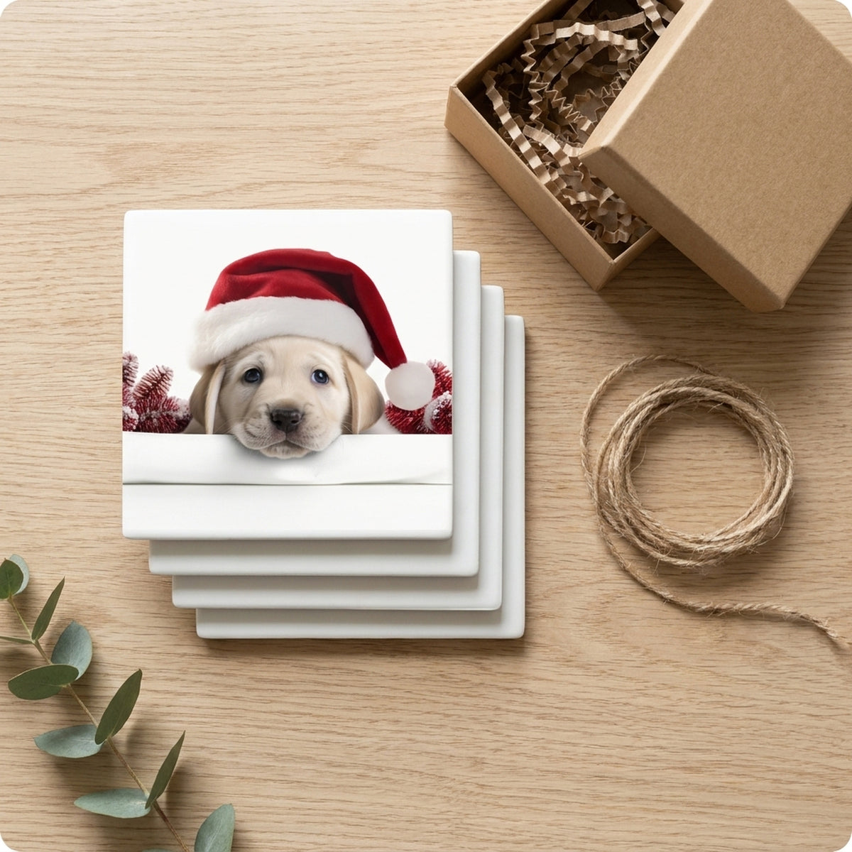 Great Pyrenees Puppy ceramic coasters set of 4, gift set
