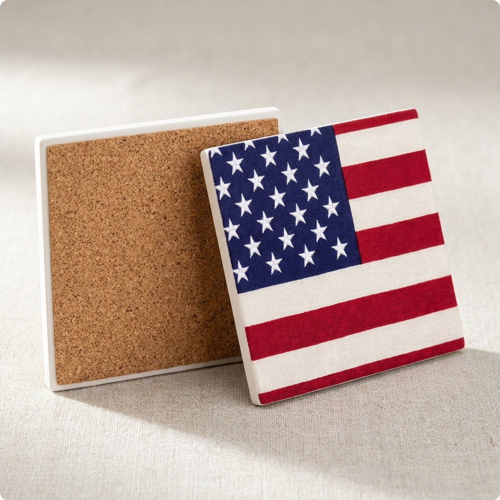 Classic American Flag ceramic coasters set of 4, cork back