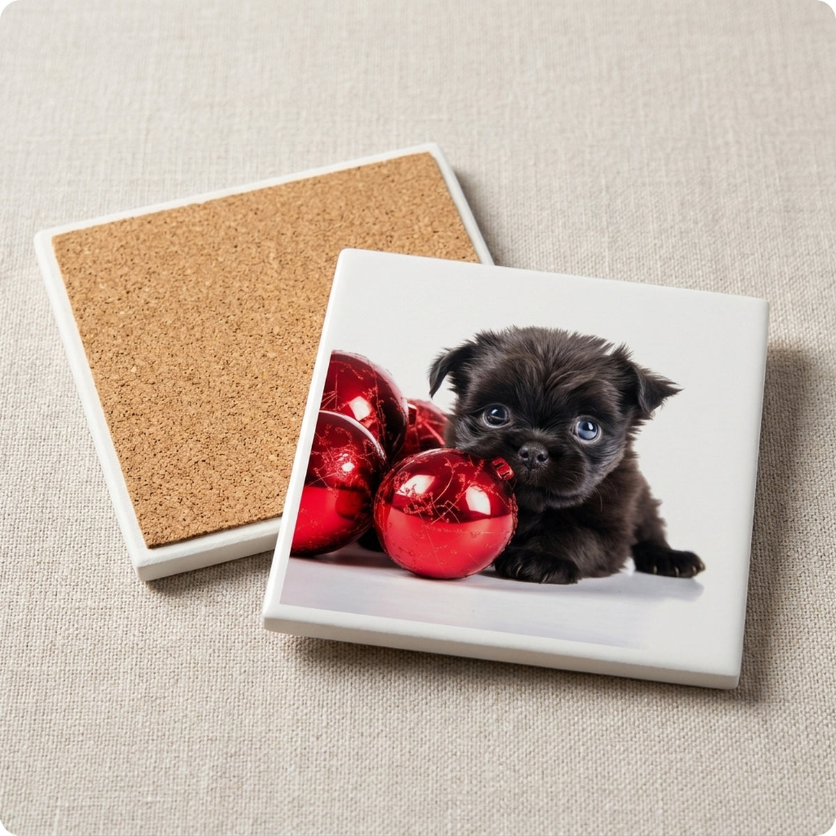 Affenpinscher Puppy ceramic coasters set of 4, cork back
