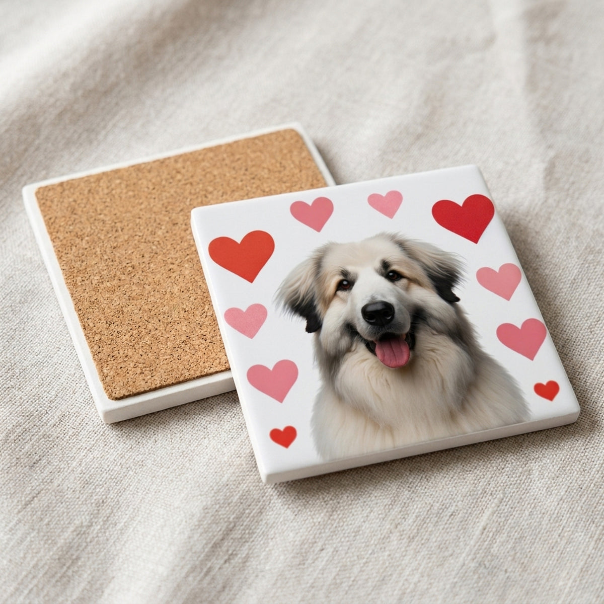 Great Pyrenees ceramic coasters set of 4, cork back