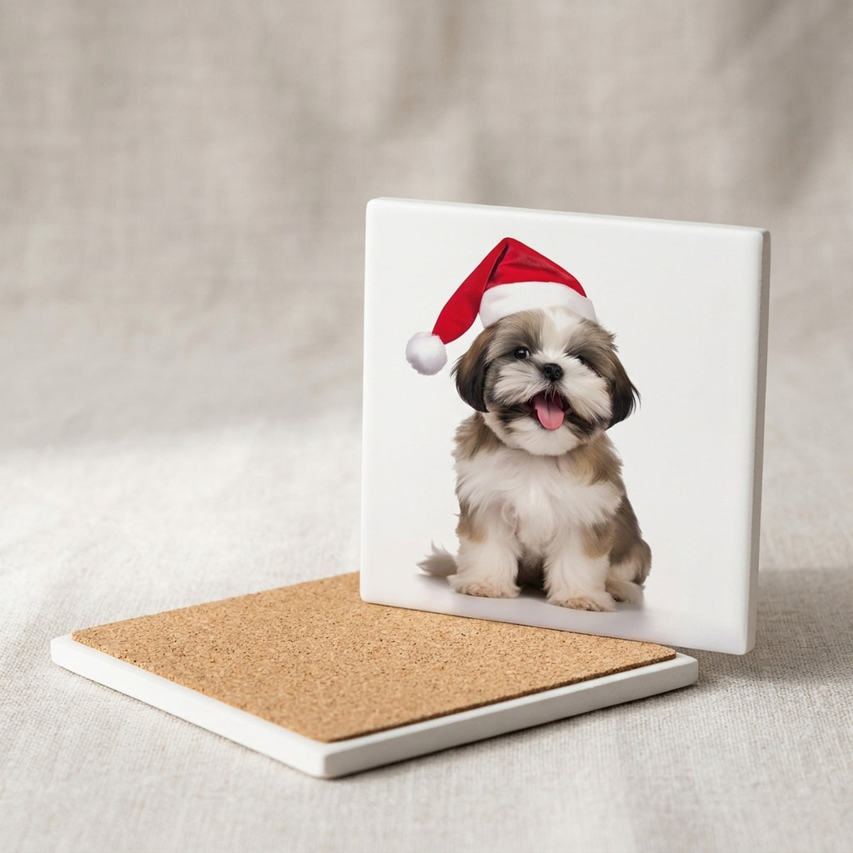 Lhasa Apso Puppy ceramic coasters set of 4, cork back