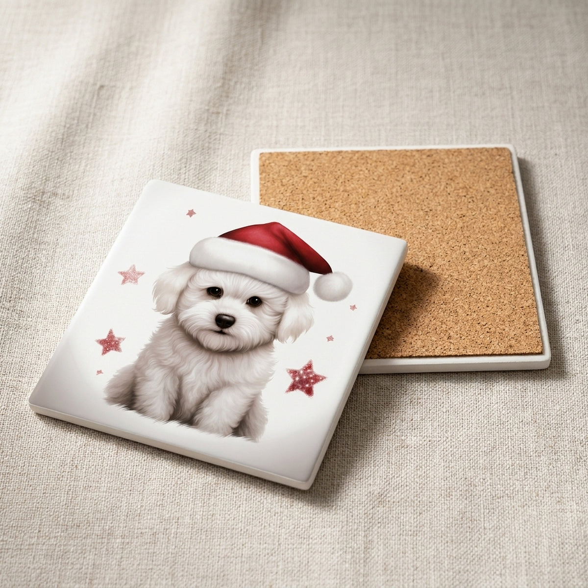 Bichon Frise Puppy Drawing ceramic coasters set of 4, cork back