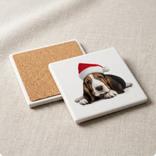 Basset Hound Puppy ceramic coasters set of 4, cork back