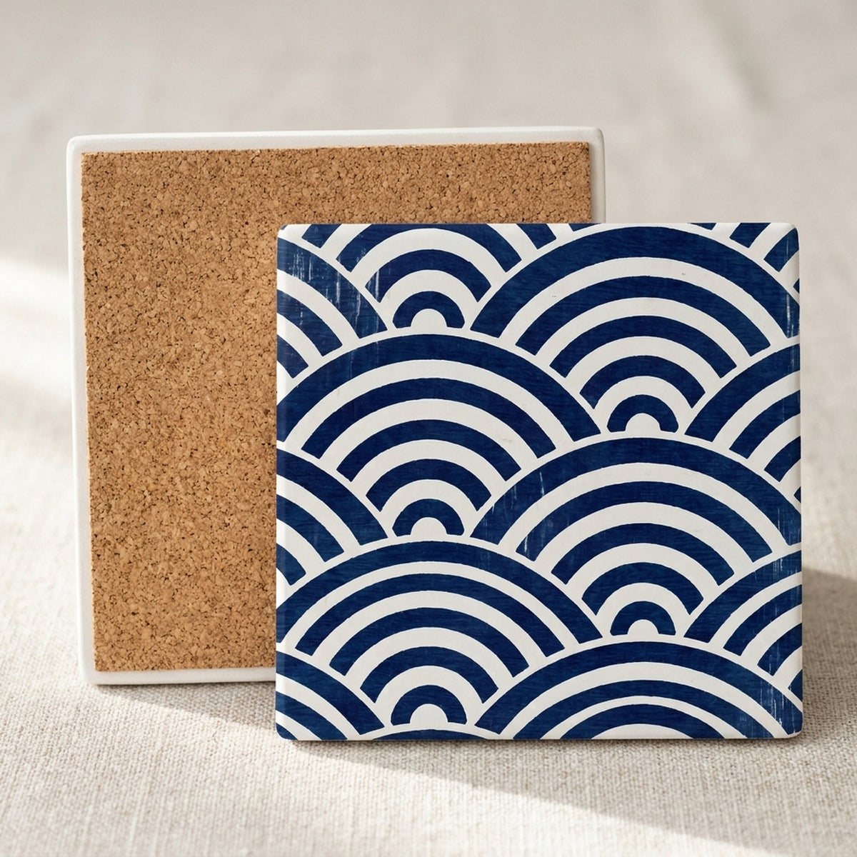 Ukiyo-e Wave Pattern ceramic coasters set of 4, cork back